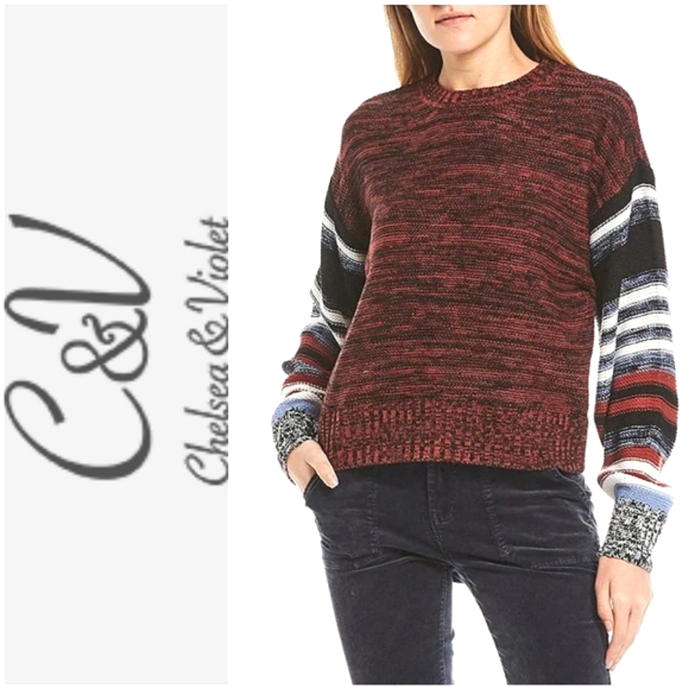Chelsea & Violet Multi Striped Sleeve Sweater